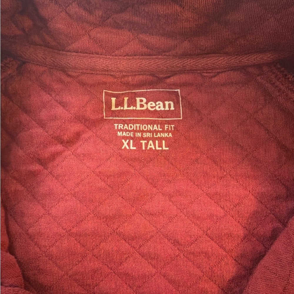 L.L. Bean Quilted Snap Neck Pullover XL Tall Brick Red Sweatshirt - Picture 4 of 6